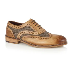 Men's Gatsby Brogue Shoes In Tan & Neutral Tweed