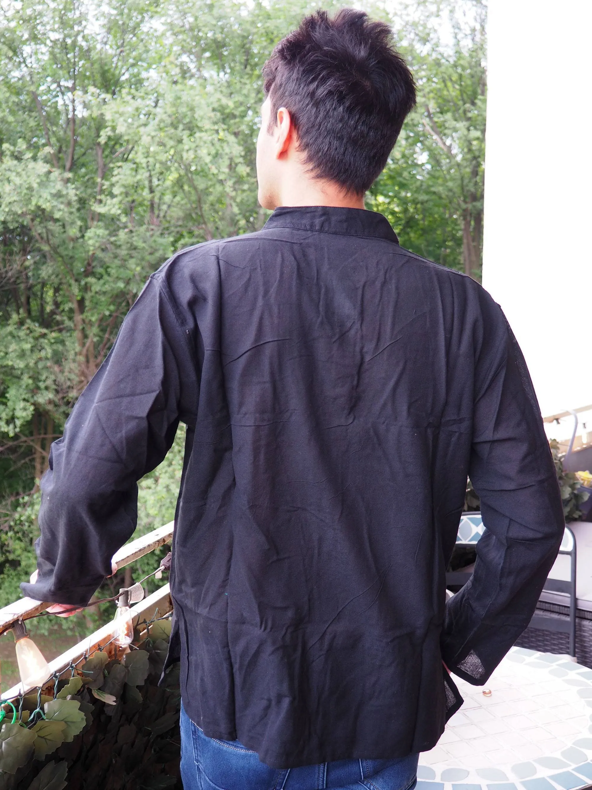 Men's Handmade Casual Boho Cotton Shirt Size S-M-L-XL Black