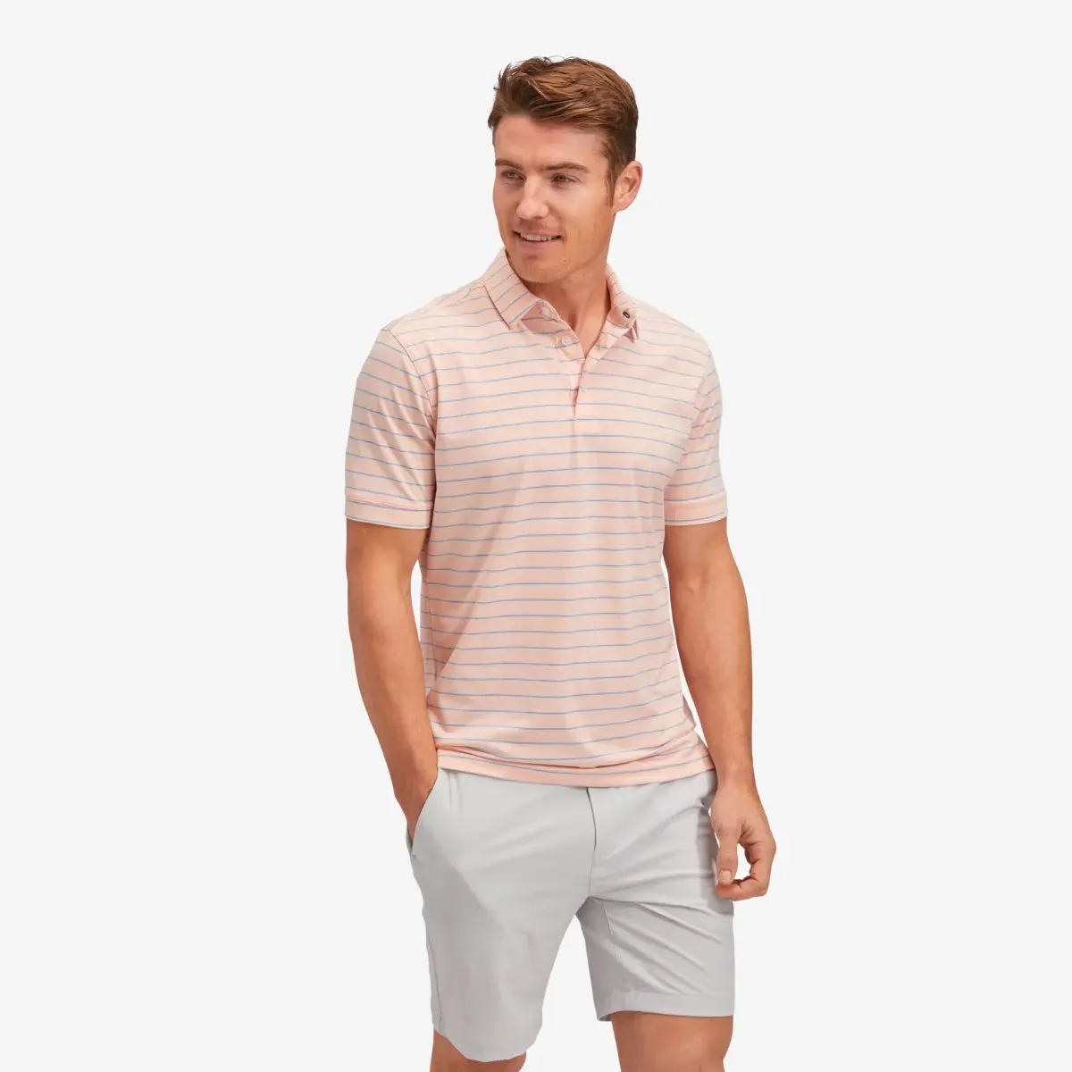 Men's Mizzen   Main | Versa Polo | Peach Blue Horizontal Stripe