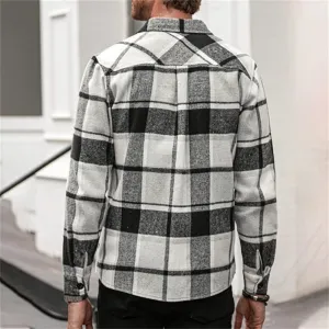 Men's Plaid Shirt Long Sleeve Button Down Casual Jacket
