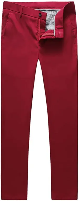 Mens Red Slim Fit Skinny Trousers Suit Pants