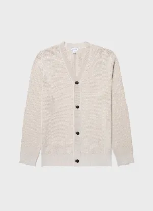 Men's Textured Knit Cardigan in Ecru