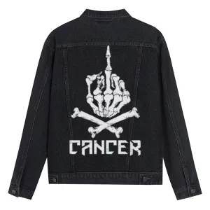 Mens Vintage Cancer Skull Graphic Denim Jacket