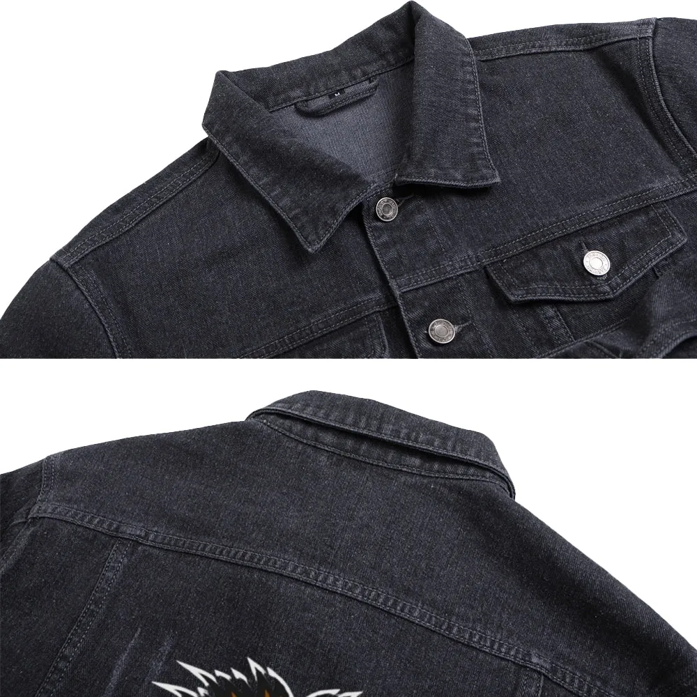 Mens Vintage Cartoon Chimpanzee Head Prints Denim Jacket