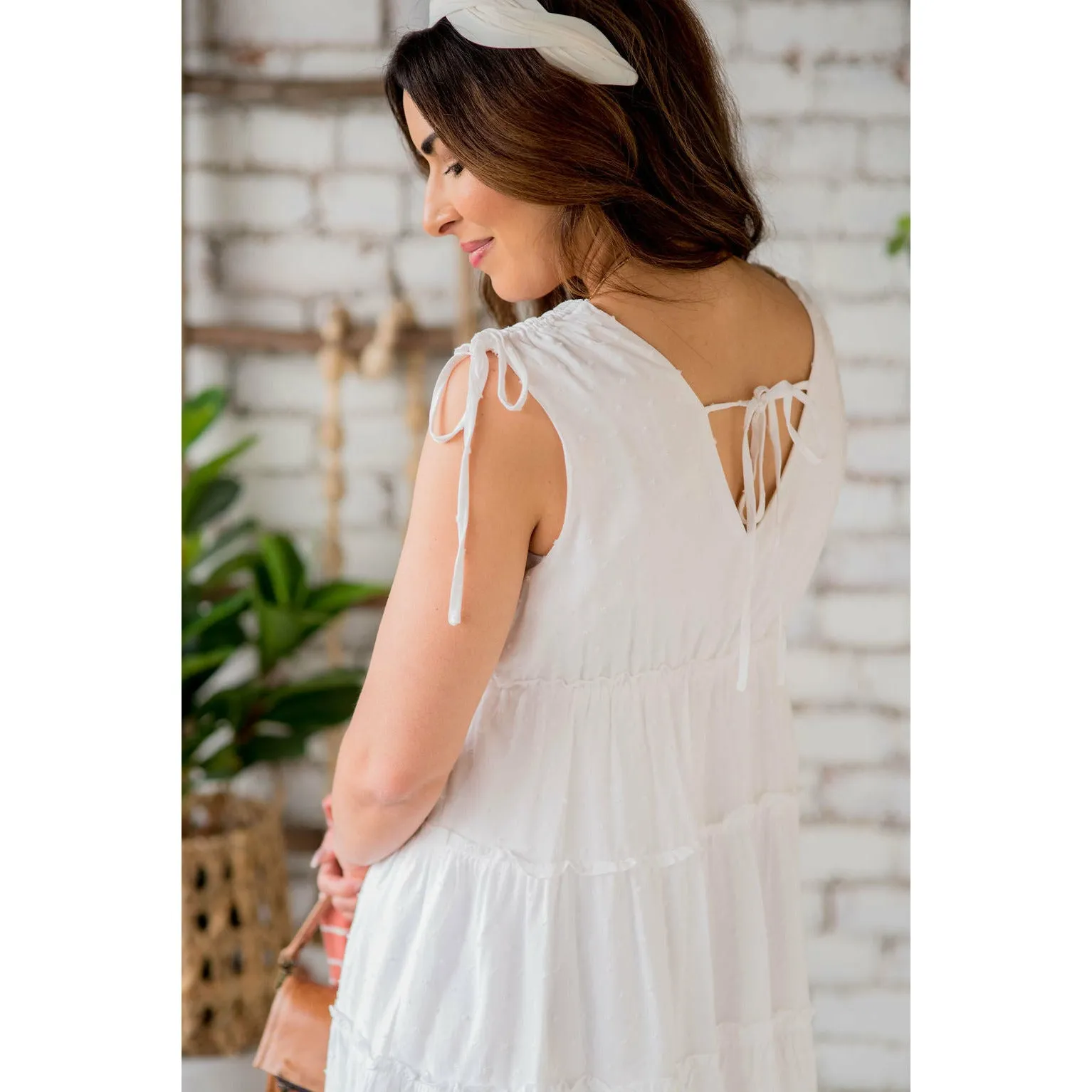 Micro Dot Tie Strap Tank Dress