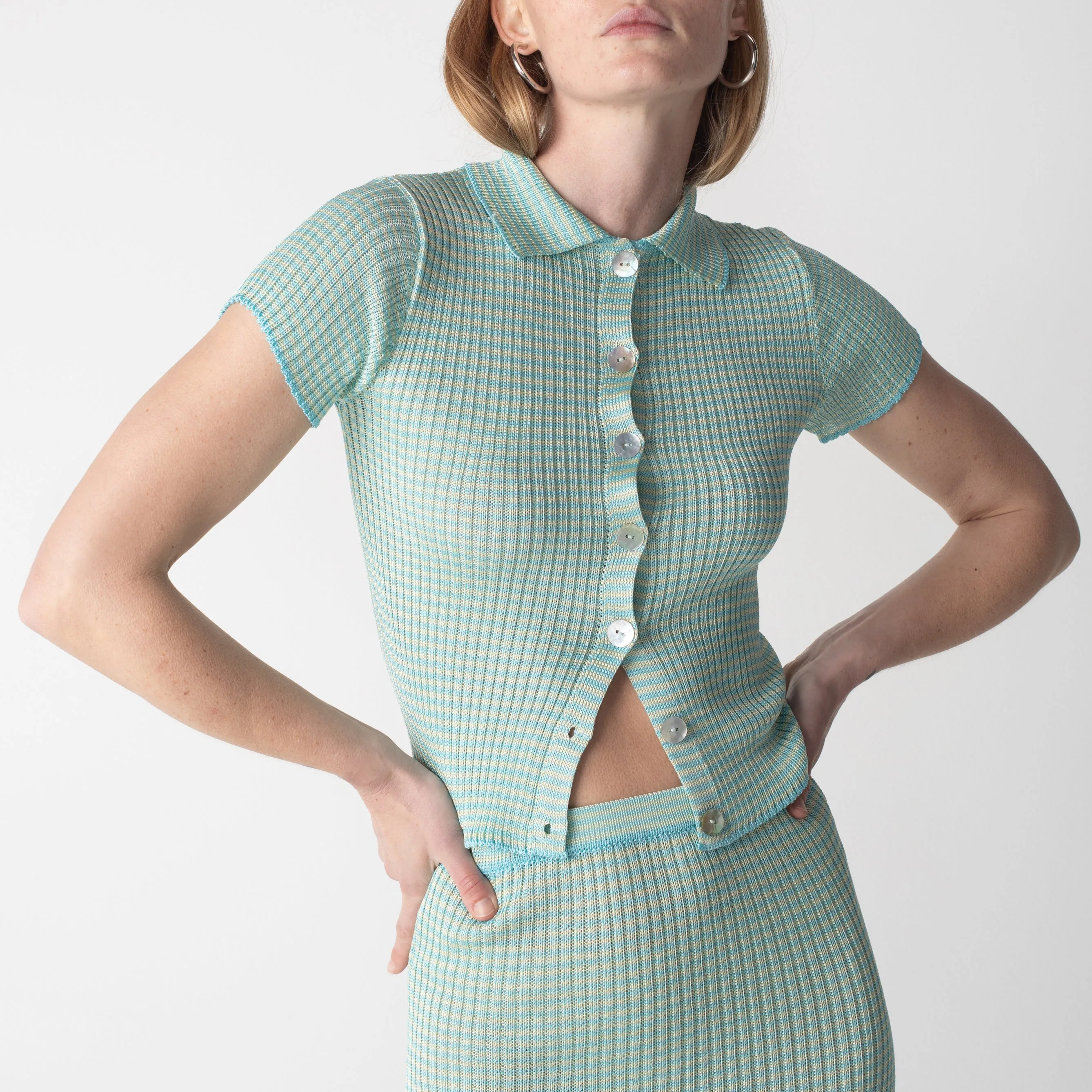 Micro Stripe Short Sleeve Cardigan