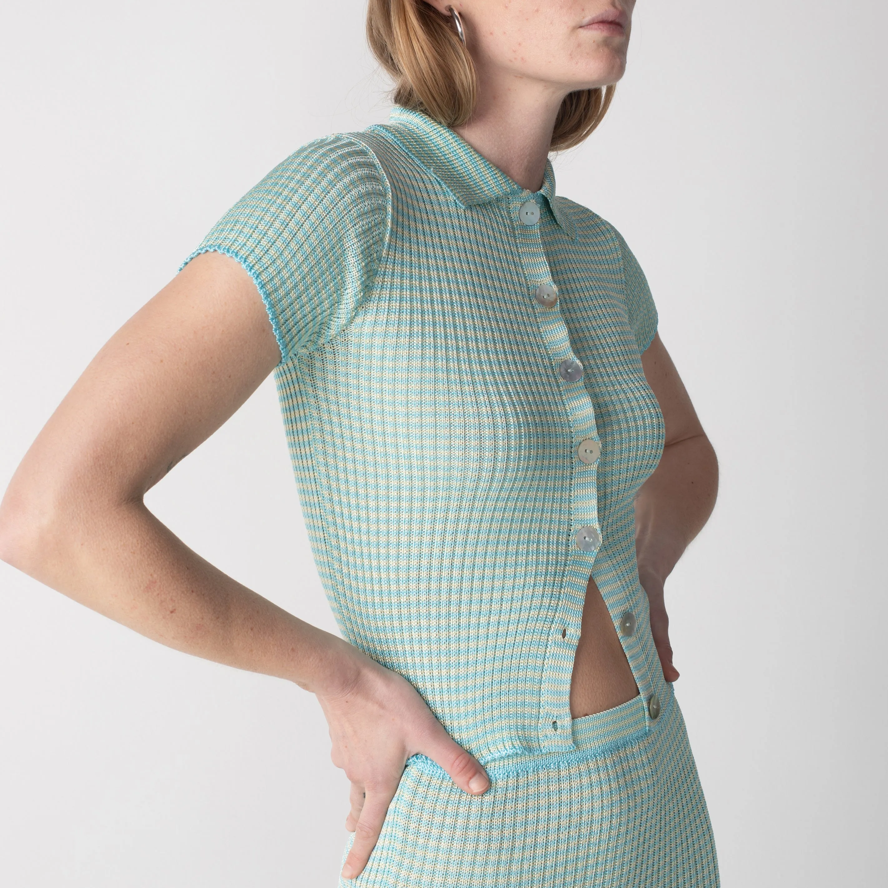 Micro Stripe Short Sleeve Cardigan