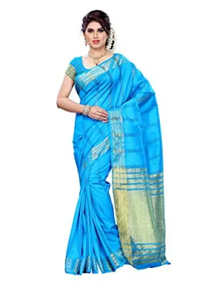 Mimosa Women Tussar Silk Saree With Plain Blouse (Blue ,3175-PRS18-AND)