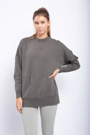 Mineral-Washed Fleece Longline Pullover