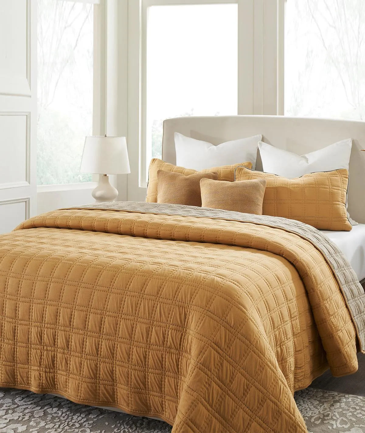 Miraya Medium Beige 100% Cotton Knitted With Polyester Filled King Size Bed Cover With 2 Pillow Covers & 2 Cushion Covers in Fabric Bag Packaging (Set of 6 Pcs)
