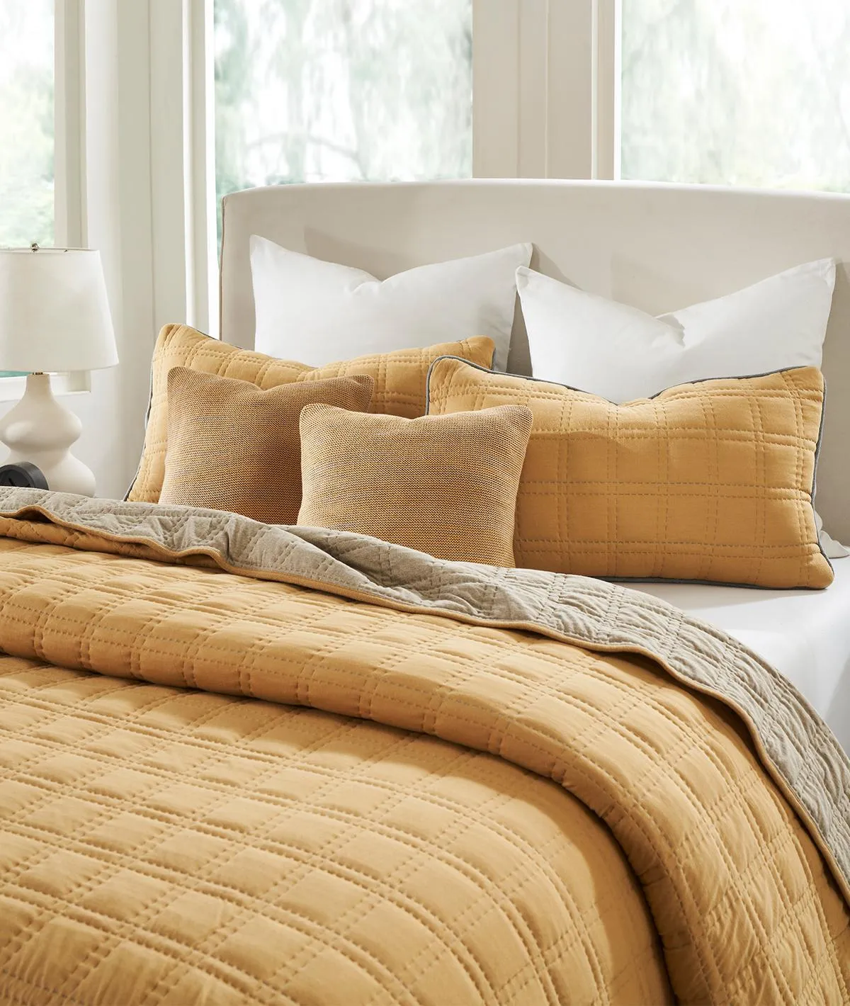 Miraya Medium Beige 100% Cotton Knitted With Polyester Filled King Size Bed Cover With 2 Pillow Covers & 2 Cushion Covers in Fabric Bag Packaging (Set of 6 Pcs)