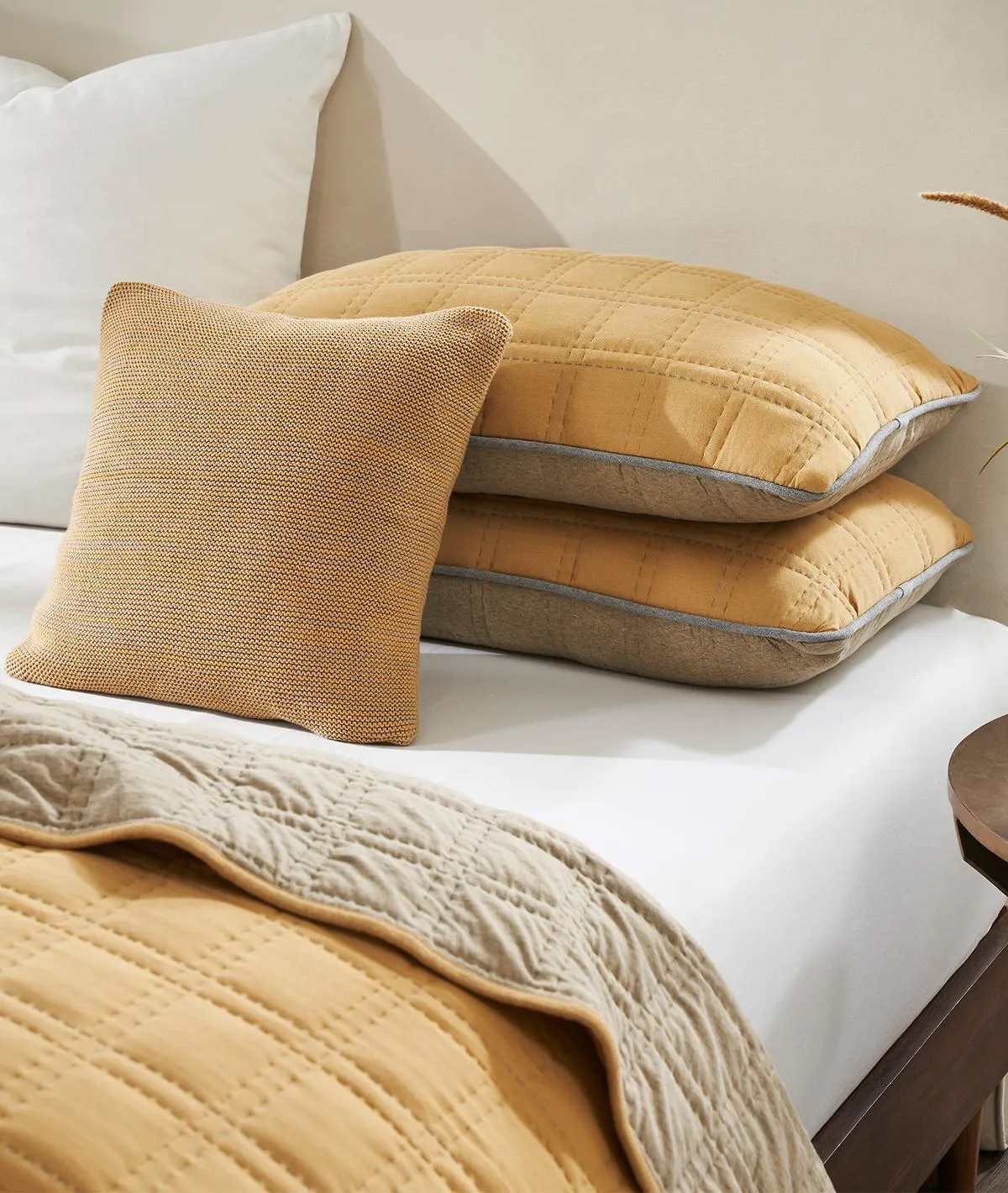 Miraya Medium Beige 100% Cotton Knitted With Polyester Filled King Size Bed Cover With 2 Pillow Covers & 2 Cushion Covers in Fabric Bag Packaging (Set of 6 Pcs)