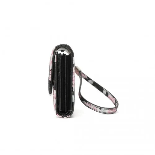 Miss Lulu Ladies' Flower Printed PU Leather Long Purse - Elegant & Spacious Black Wallet with Card Slots