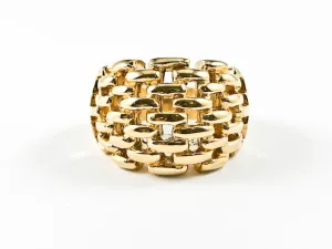 Modern Cage Textured Design Band Gold Tone Steel Ring