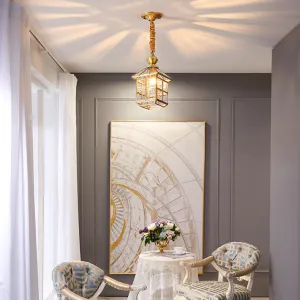 Modern Luxury Gold Finish Frame Geometric Glass Shade 1-Light Pendant Light For Bedroom