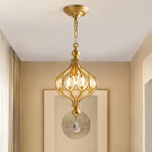 Modern Luxury Oval Lantern Iron Crystal 1-Light Pendant Light For Living Room