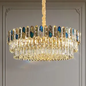 Modern Luxury Shell Embellishment Tiered Crystal Shade 11/12/15/21/28-Light Chandelier For Living Room