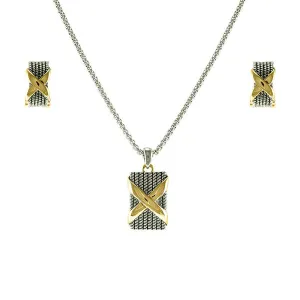 Modern Unique Cable Wire Texture X Design Earring Necklace Brass Set