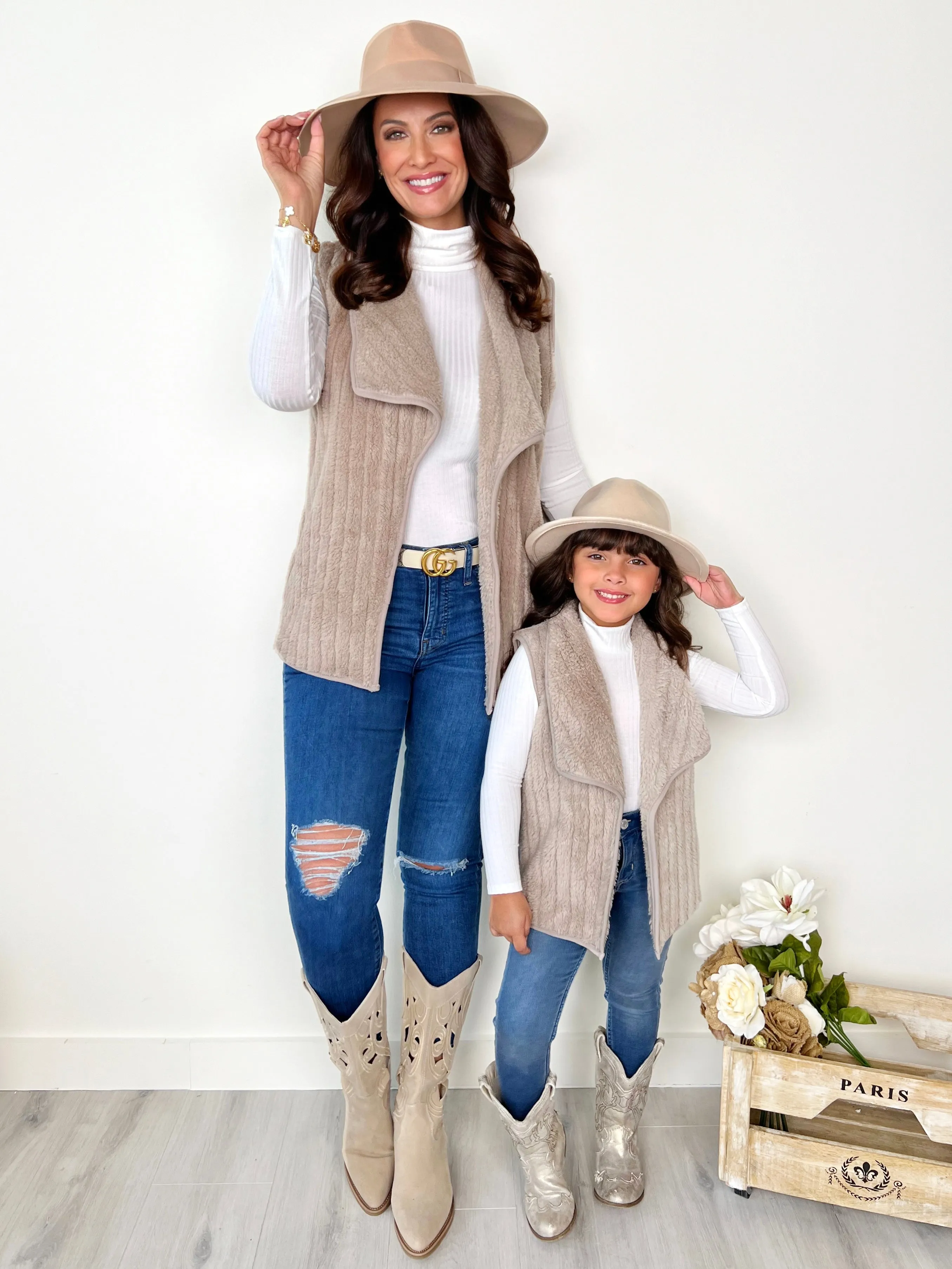 Mommy And Me Cream Cozy Faux Fur Vest