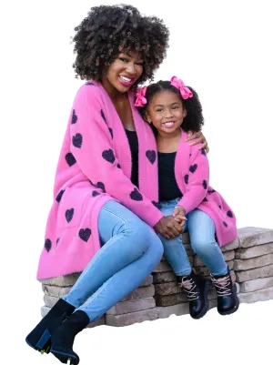 Mommy And Me I Love You Lots Pink Oversized Heart Cardigan