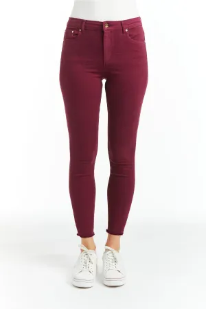 Mona - High Rise Color Denim Skinny Crop Fray