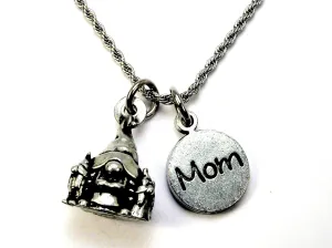 Mother Gnome with her two children with MOM Charm Necklace