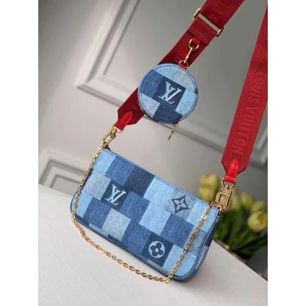 Multi Pochette Accessoires Shoulder Bag In Damier Monogram Denim Canvas M44990 Blue/red 2020 Collection