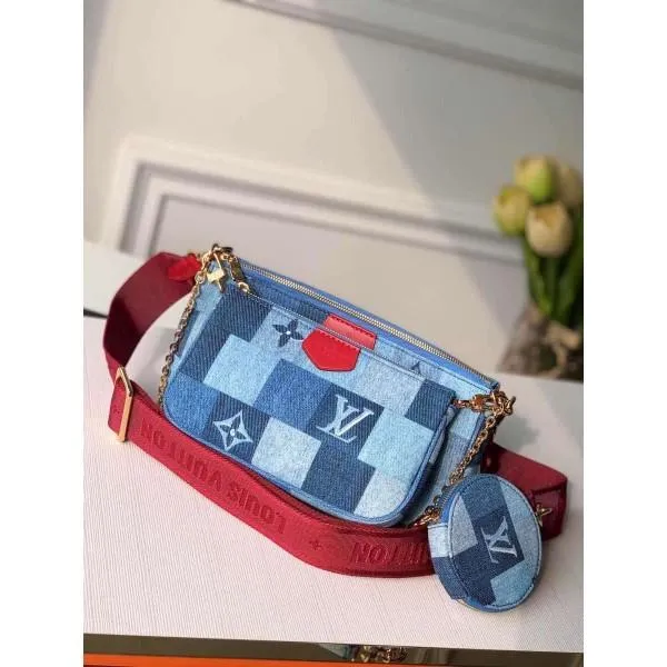 Multi Pochette Accessoires Shoulder Bag In Damier Monogram Denim Canvas M44990 Blue/red 2020 Collection