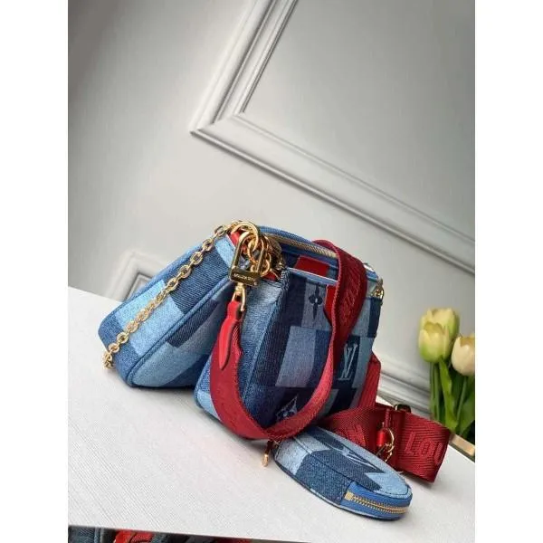 Multi Pochette Accessoires Shoulder Bag In Damier Monogram Denim Canvas M44990 Blue/red 2020 Collection