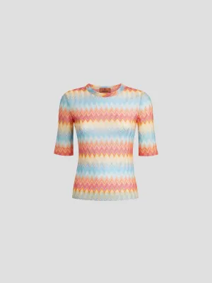Multicolor Short Sleeve Crewneck Sweater