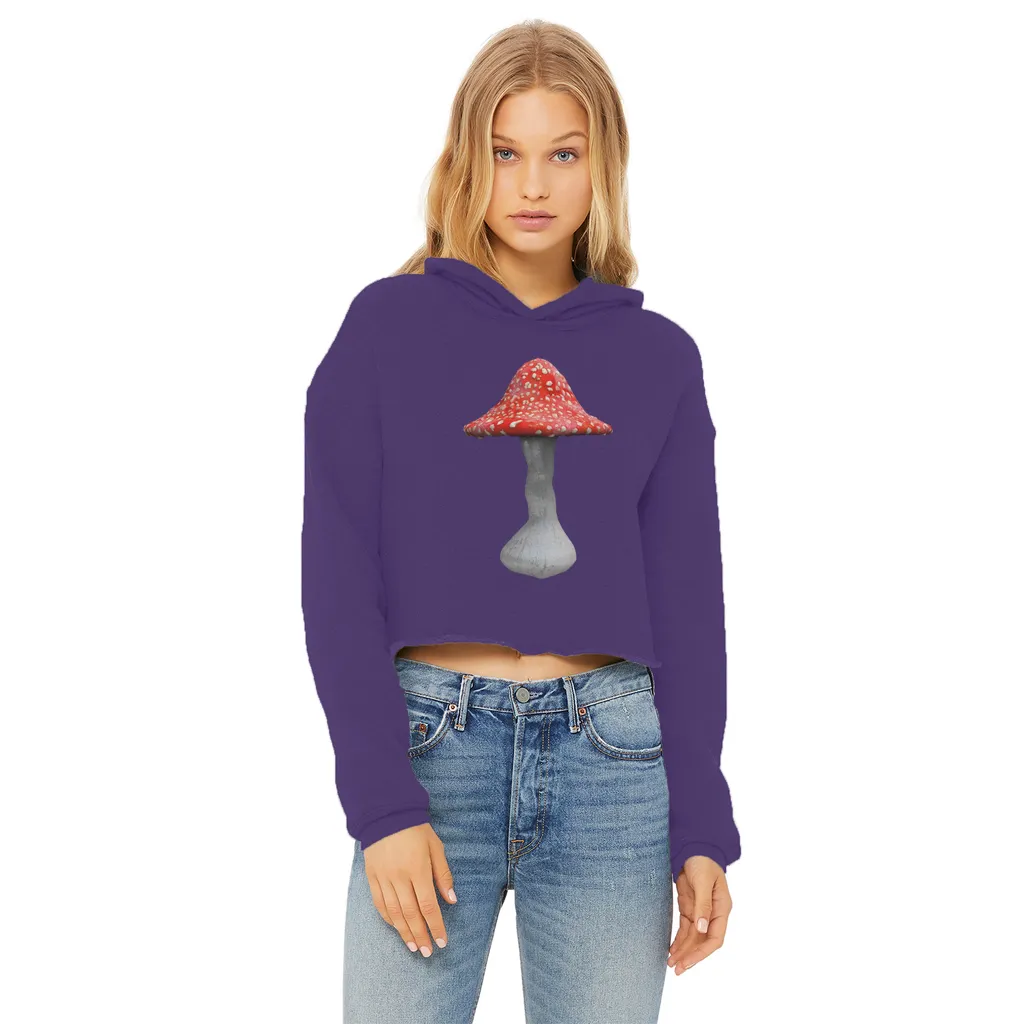 Mushroom2 Ladies Cropped Raw Edge Hoodie