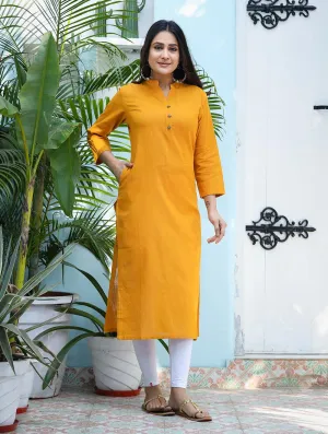 Mustard Solid Cotton Casual Kurta
