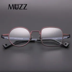 Muzz Men's Full Rim Square Round Asymmetrical Titanium Frame Eyeglasses T7039