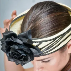 NA1027-Yellow/black open top straw with flowers
