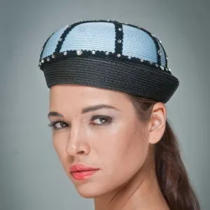 NA1030-Black/light blue straw with rhinestones