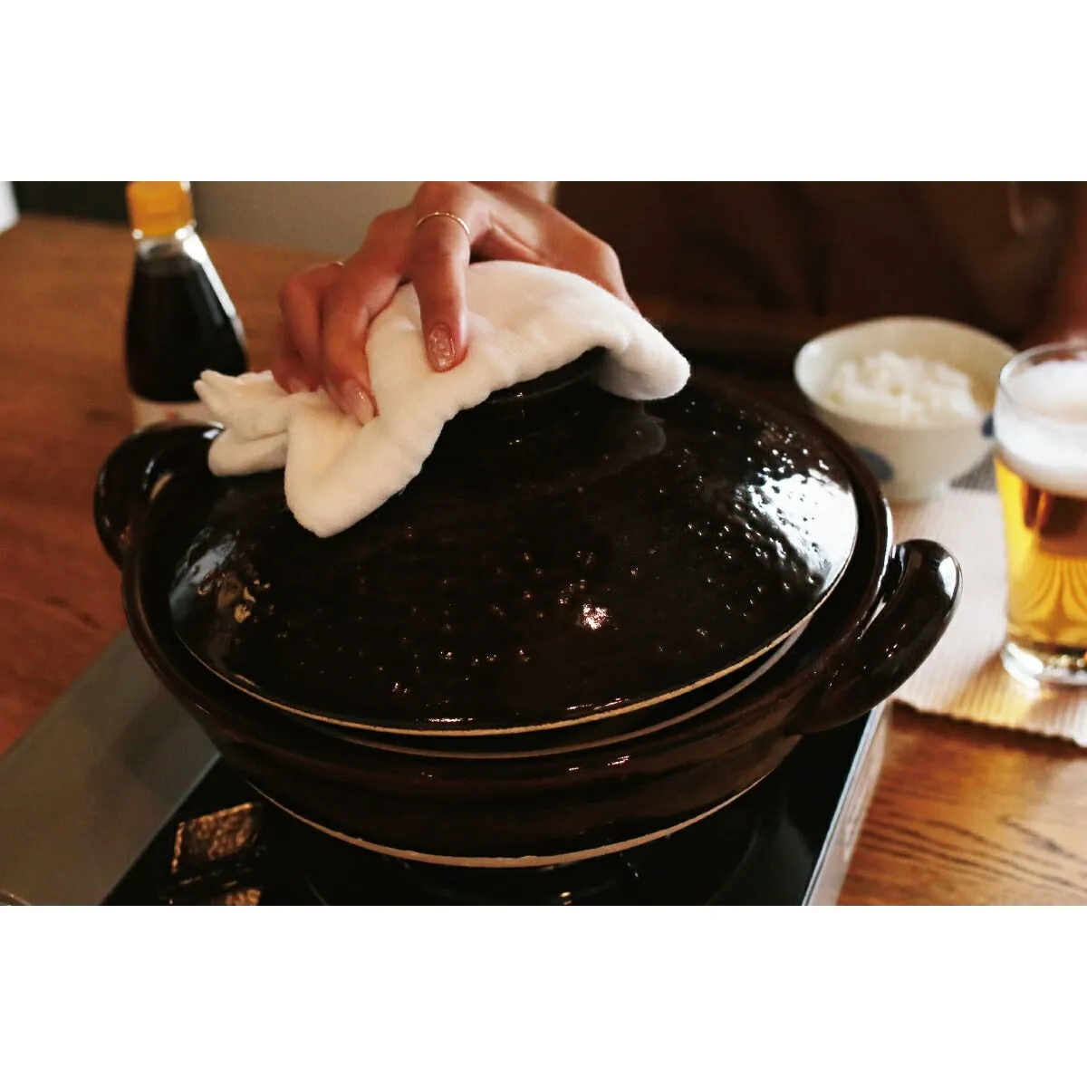 NAGATANIEN IGA Donabe 3-5 people Large 30.5cm Brown Ame Clay Pot
