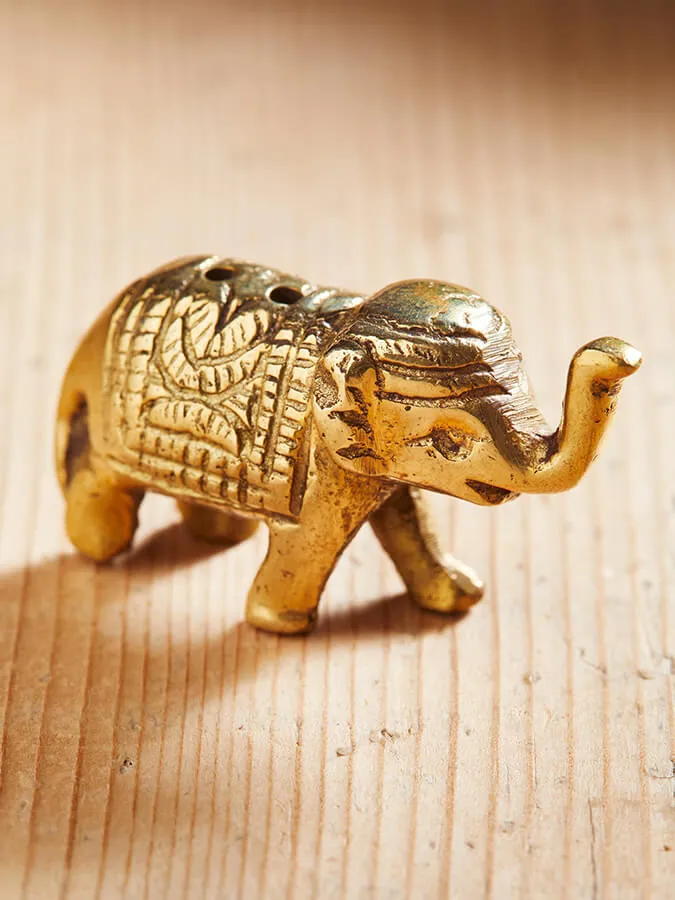 Namaste Antique Brass Elephant Incense Stick Holder - Small