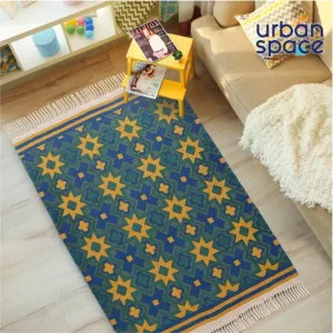 Natural Cotton Printed Rugs / Dhurries / Floor Carpet ,Boho Carpet for bedroom / living room with tassels  (CPRugs_003)