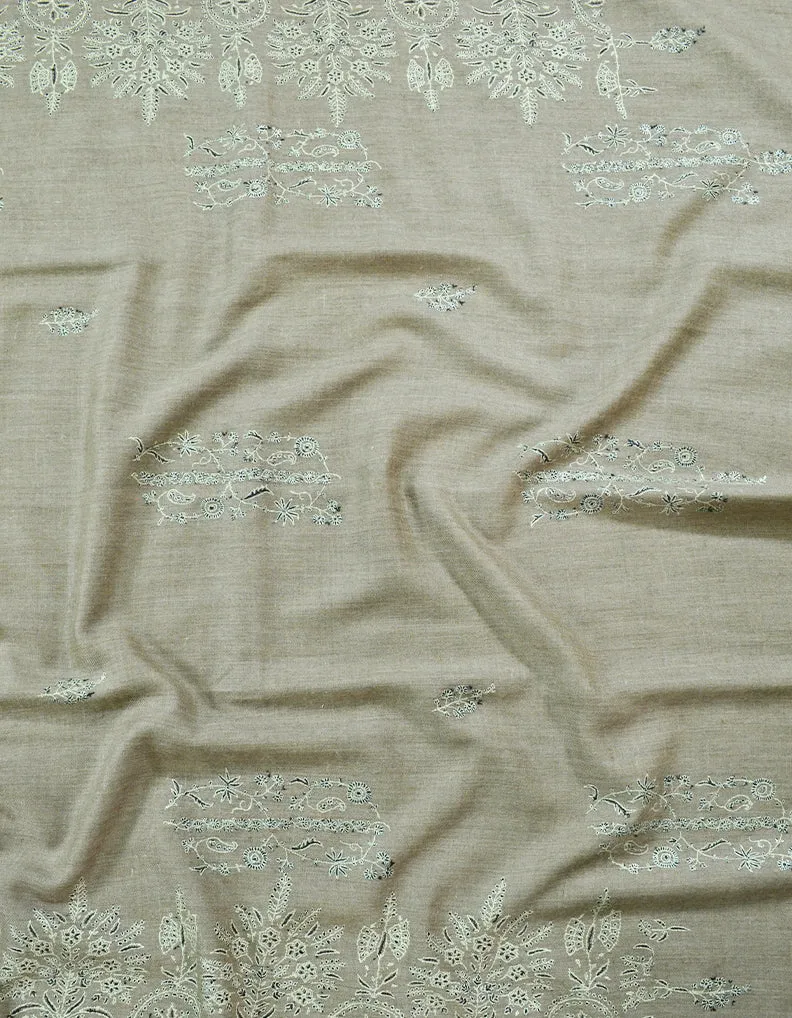 Natural Grey Embroidery Pashmina Shawl 7348
