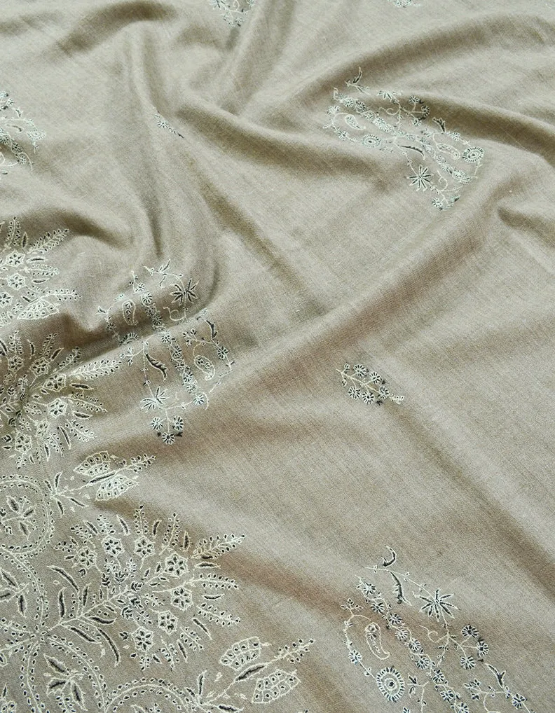 Natural Grey Embroidery Pashmina Shawl 7348