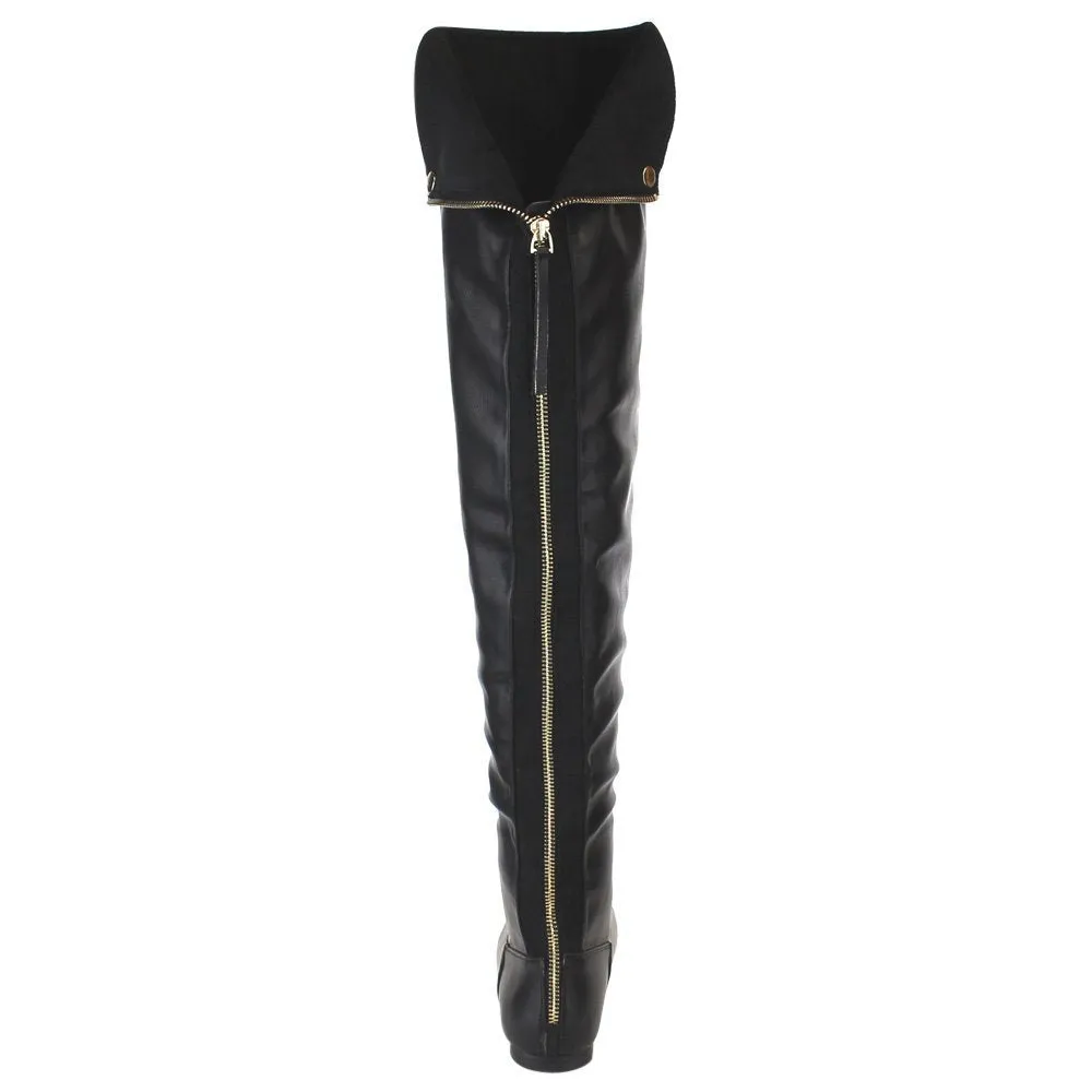 NATURE BREEZE FE61 Women Snap Cuff Over The Knee Flat Heel Boots