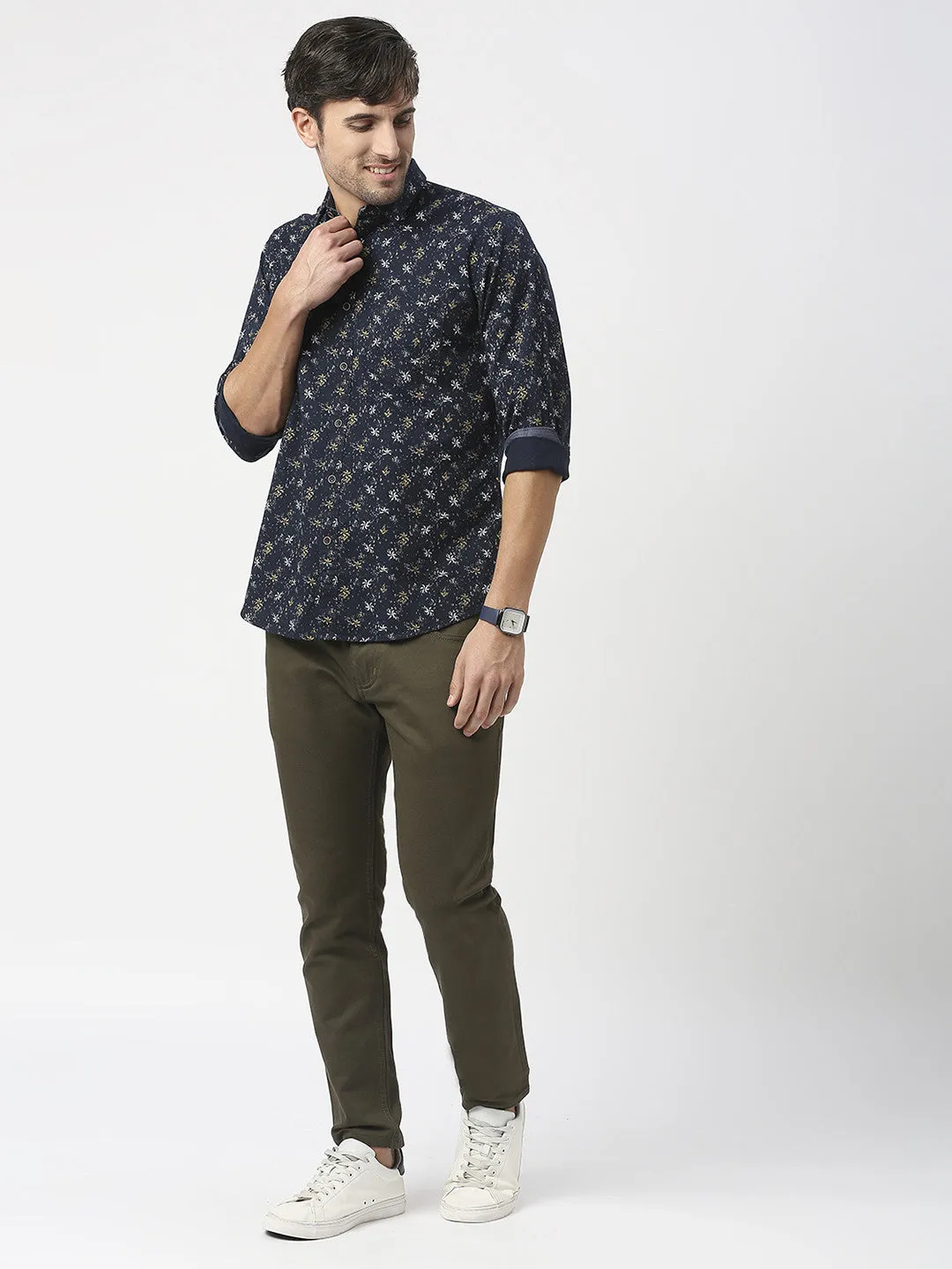 Navy Premium Cotton Twill Printed shirt