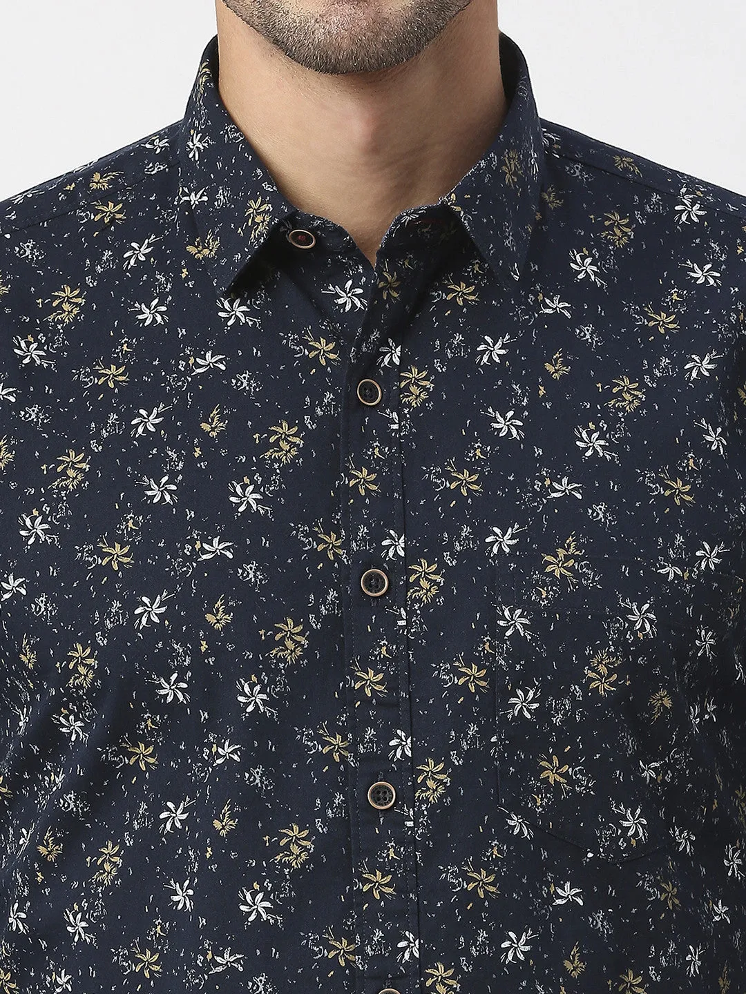 Navy Premium Cotton Twill Printed shirt