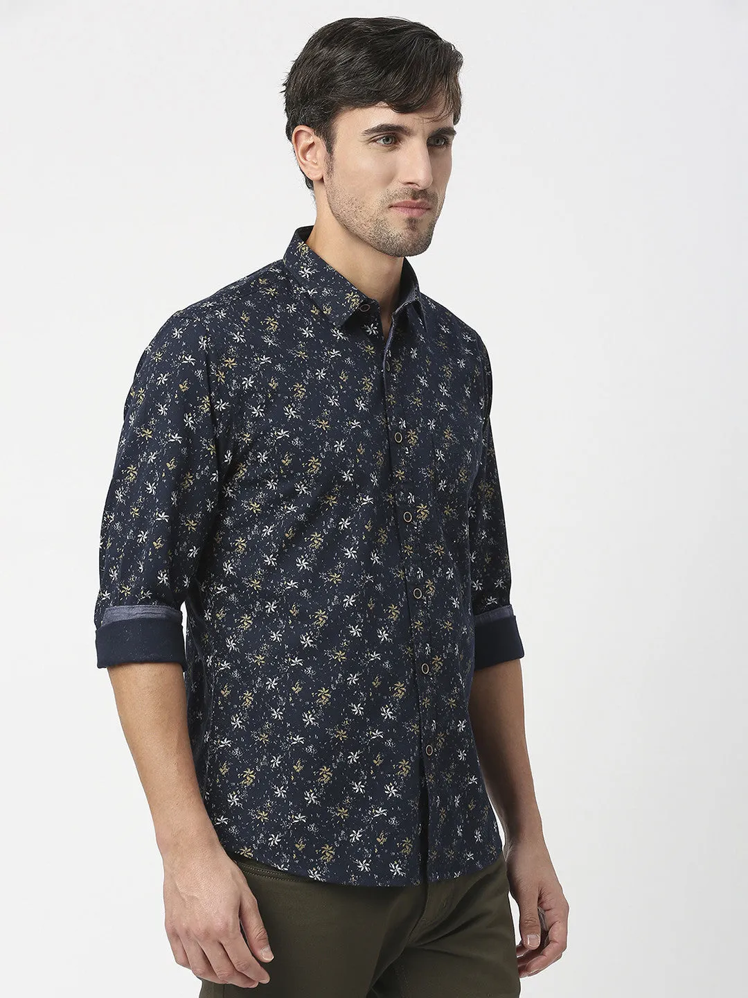 Navy Premium Cotton Twill Printed shirt