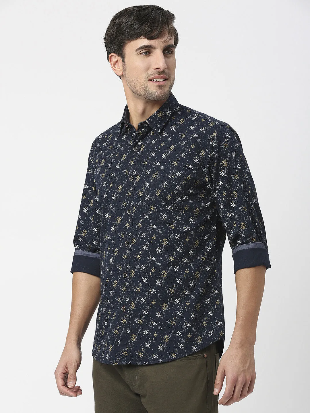 Navy Premium Cotton Twill Printed shirt