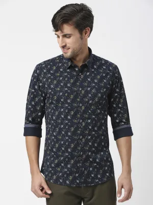 Navy Premium Cotton Twill Printed shirt