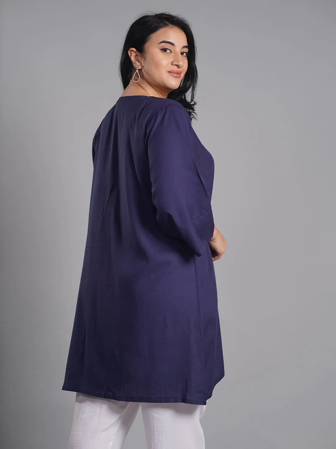 Navy Rayon Kurti - Freya