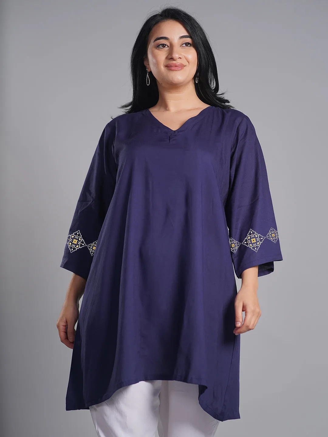 Navy Rayon Kurti - Freya
