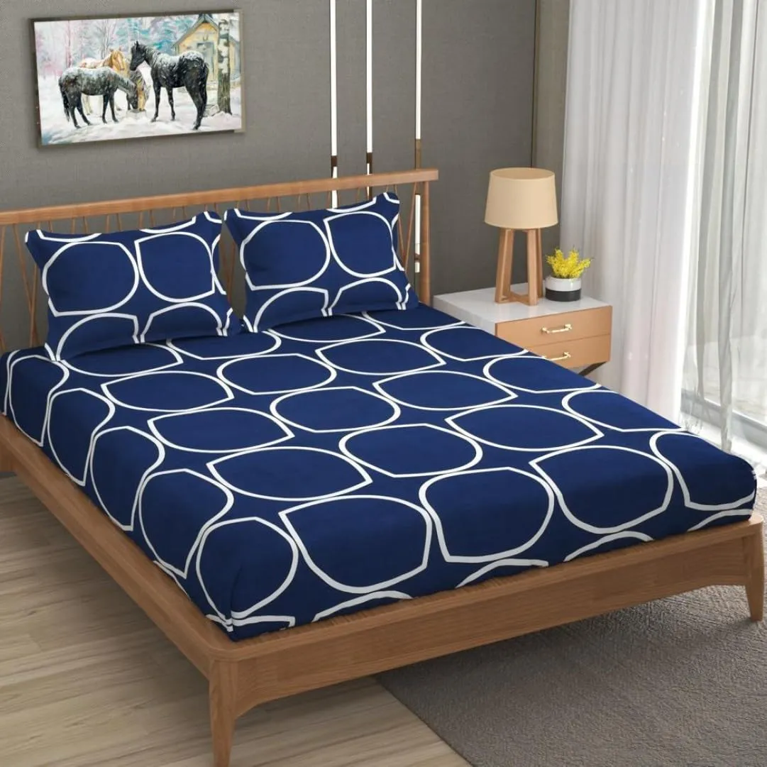 Neekshaa Combo Pack of 2 Super Soft Elastic Fitted Glace Cotton Double Bedsheets with 4 Pillow Covers_Size-72 x 78   8 Inches, Multicolor (Model no.-25)