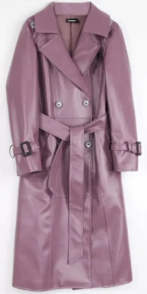 Nerazzurri Purple/Black Long Leather Trench Coat